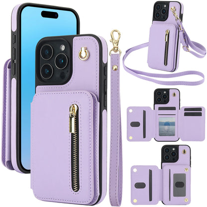Card Slots Zipper Leather Wallet Case Flip Phone Case for IPhone 11 12 13 14 15 16 17 Pro Max Plus Promax 16e Ring Lanyard Purse