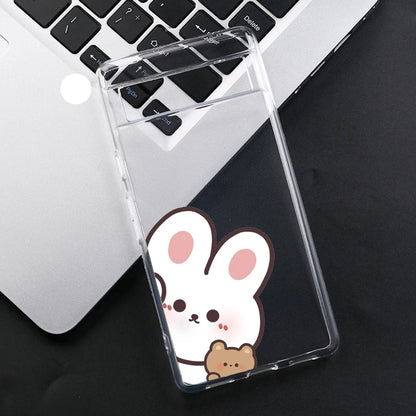 Cartoon Animal Bear Rabbit Couple Phone Case for Google Pixel 8Pro 8A 8 9 Pro XL 6A 7A 6 7 Pro 5G Cute Lover Clear Cover Fundas