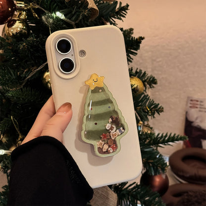 Christmas Tree Phone Cases with Holder for iPhone 16 15 14 Pro Max 13 12 11 Soft Matte Shockproof Cover with Stand