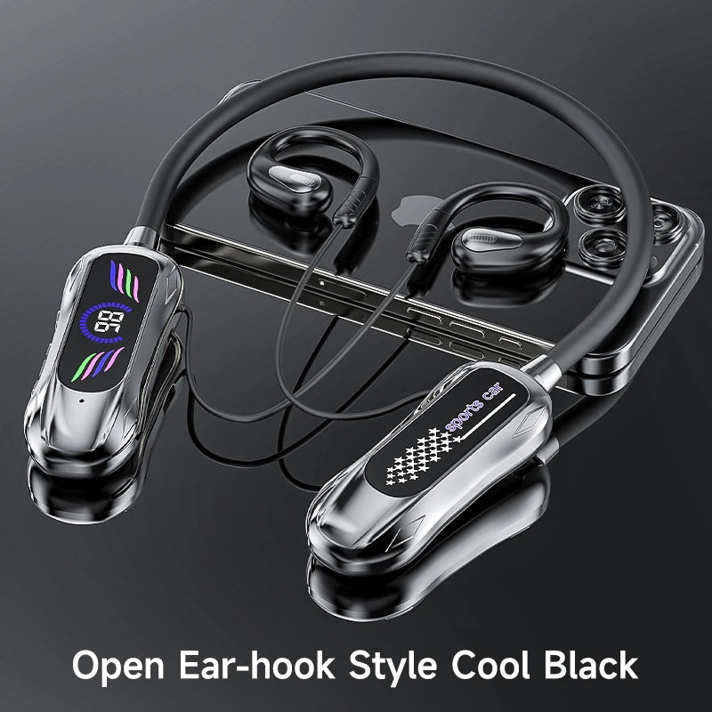 NEW Sports Car Shape Surround Sound Neckband Open-ear LED Display Headsets Wireless Bluetooth Headphones Sports Gaming Earphones