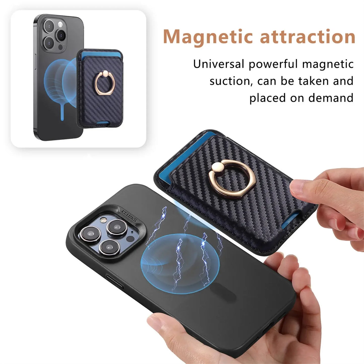 Rfid Magsafe Credit Card Holder Men Wallets Magnetic Pu Leather Bank Cardholder Case Phone Back Sticker for Iphone 15 16 Pro