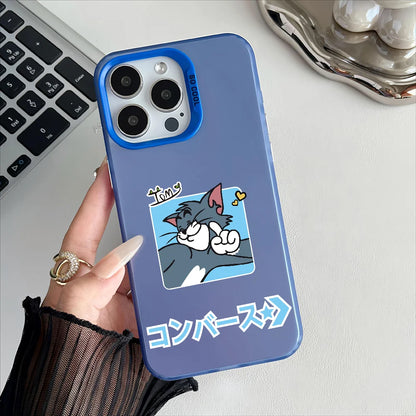 Miniso Tom And Jerry Phone Case For iPhone 16 15 14 13 12 11 Pro Max Independent Metal Button Electroplating Mobile