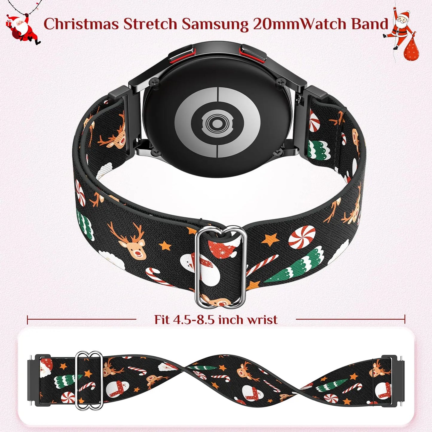 20mm Christmas Nylon Band Compatible For Galaxy Watch 7 6 5 4 FE Band 40mm 44mm 5 Pro 45mm for Galaxy Watch 6 4 Classic 47mm