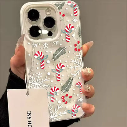 Snowflake Candy Cane Soft Winter Christmas Cartoon Phone Case For iPhone 17 Air 16 15 14 13 12 11 Pro Max Plus Y2K Kawaii Cover