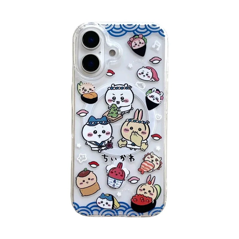 Cute Cartoon Japan Anime Chiikawa Magnetic Holder Magsafe Wireless Charge Phone Case For iPhone 16 15 14 13 12 11 Pro Max Cover