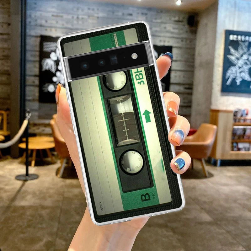 Phone Case For Google Pixel 9 8 7 6 9A 8A 7A 6A 5 4 5A 4A 3A Pro XL Soft Clear TPU Transparent Cover vintage Cassette Tape