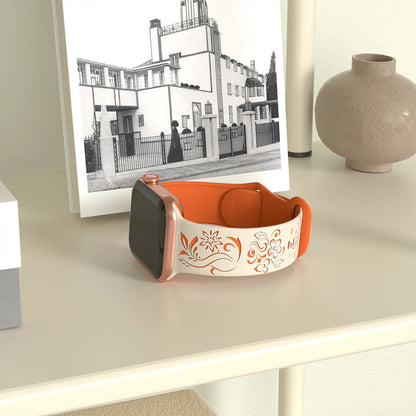 Silicone Band For Apple Watch Strap 49mm 44mm 46mm 40mm 41mm 42mm 45mm Flower Engraved Bracelet iWatch Series Ultra 10 9 6 5 se