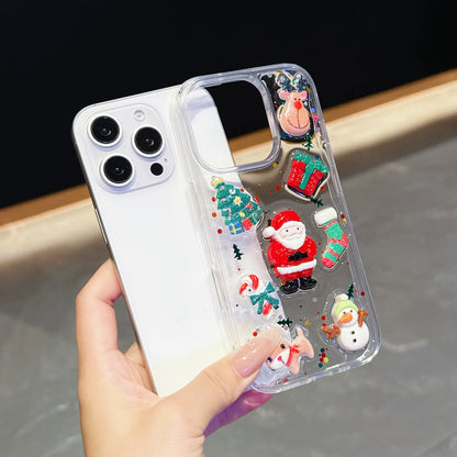 Epoxy Christmas Father Santa Claus Clear Phone Case for iPhone Air 13 14 15 16 17 Pro Max 3D Cute Xmas Tree Socks Elk Deer Cover