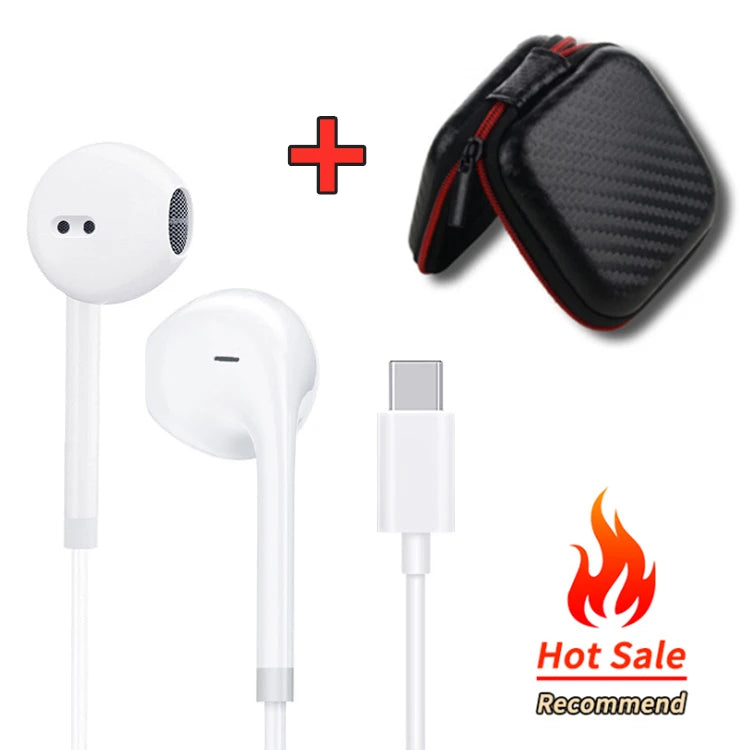 In-Ear Earphones Subwoofer With HD Mic 3.5mm TypeC Wired Headset For Samsung Xiaomi Huawei Phone Headphones Stereo Music Earbuds
