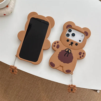 3D Cartoon Bear Soft Silicone Phone Case For iPhone 17 Air 16e 15 13 14 12 11 Pro Max Mini XS XR X 7 8 Plus Shockproof Cover