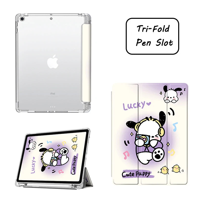 Pochacco Ipad Case for 10th Generations 10.9in Kawaii Silicone Soft Case  Pro Air3 10.5in Tablet Case Mini4 5 6 Tri-Fold Cases