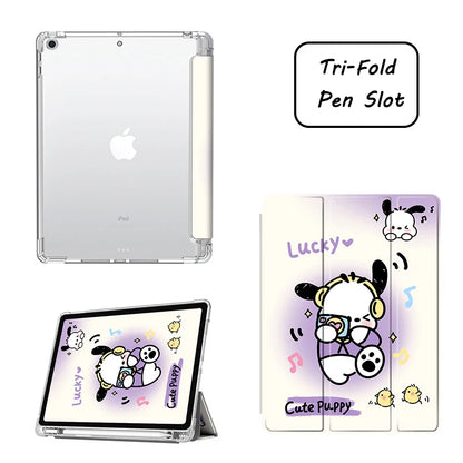 Pochacco Ipad Case for 10th Generations 10.9in Kawaii Silicone Soft Case  Pro Air3 10.5in Tablet Case Mini4 5 6 Tri-Fold Cases