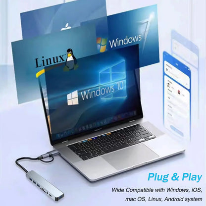 USB HUB 8 in 1 with SD/TF Card Reader 3.5mm Aux Ports for MacBook Pro Air PC Laptop Tablet