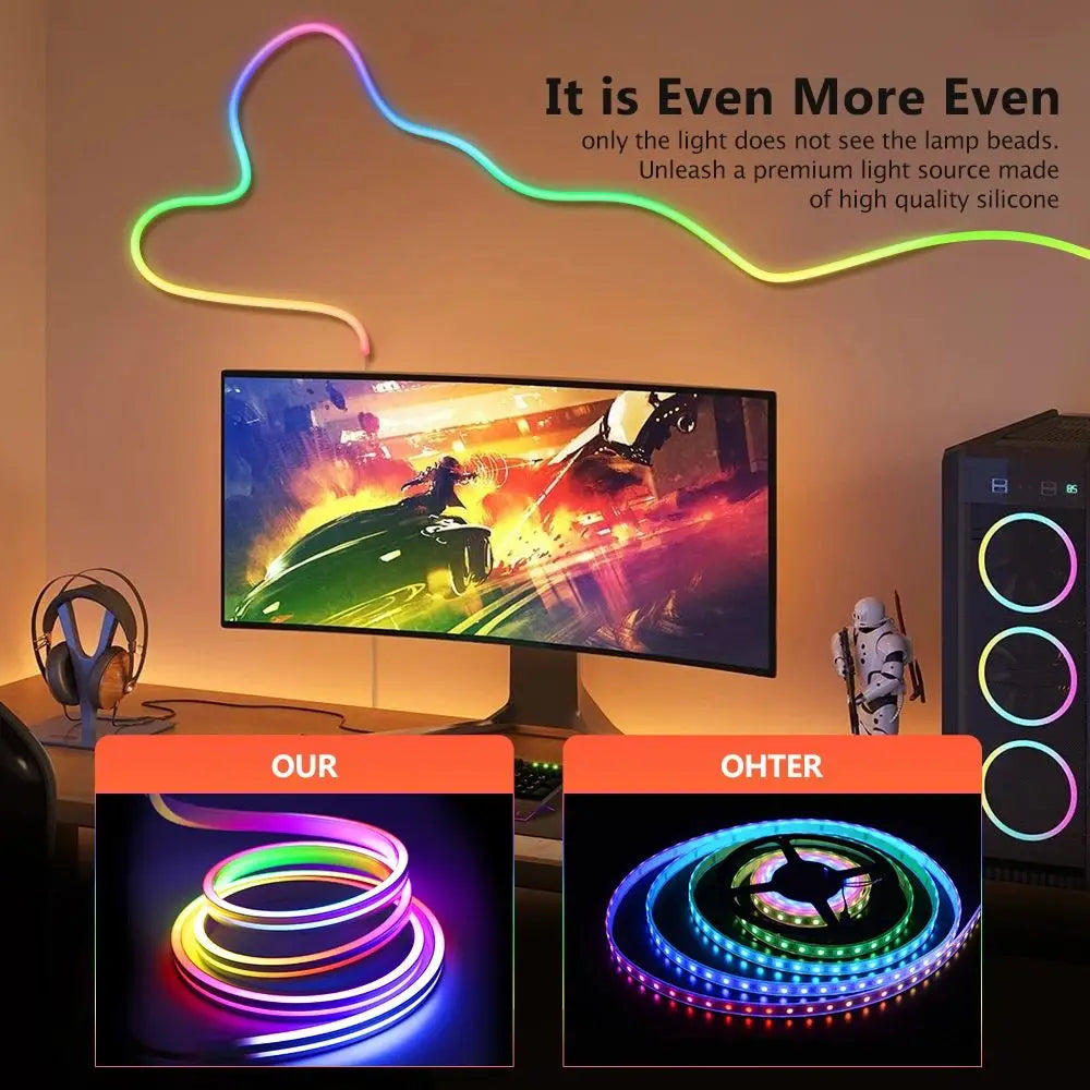 LED RGBIC Neon Strip Light, 16.4 ft Flexible RGBIC LED Strip Light, Bluetooth App Music Syncing DIY Neon Rope, for Gaming Room