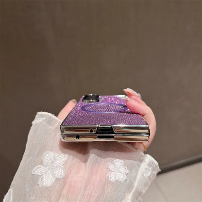 Luxury Magnet Magnetic Mini Diamond Glitter Phone Case For Samsung Z Fold 7 6 5 4 3 For Magsafe Wireless Charging Plating Cover