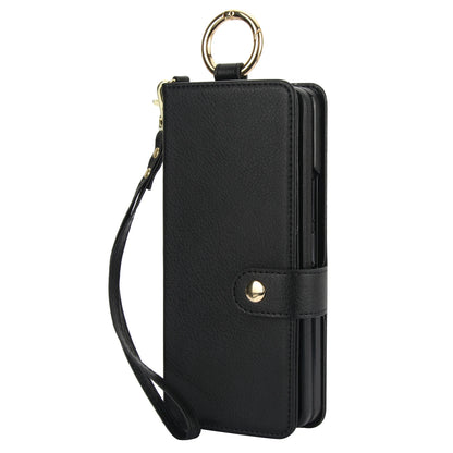 For Samsung Galaxy Z Fold 7 6 5 4 3 5G Crossbody Lanyard Leather Wallet Card Case Wrist Rope Flip Stand Cover With Pen slot