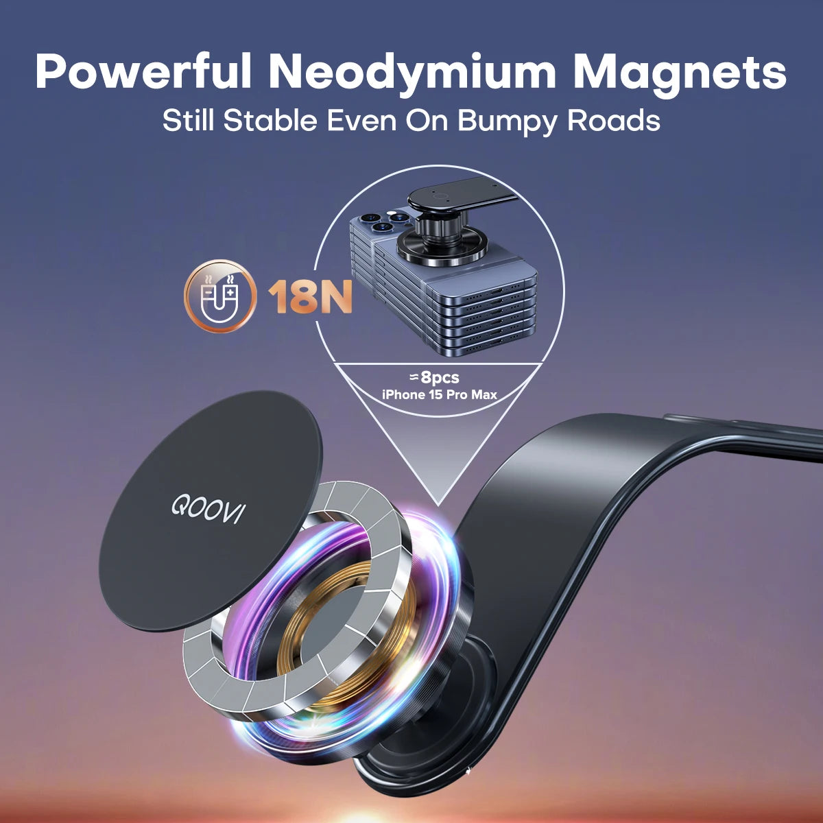 QOOVI Magnetic Car Phone Holder Dashboard Cellphone Stand Air Vent Magnet 360°Rotating GPS Mount for iPhone 16 15 Xiaomi Samsung