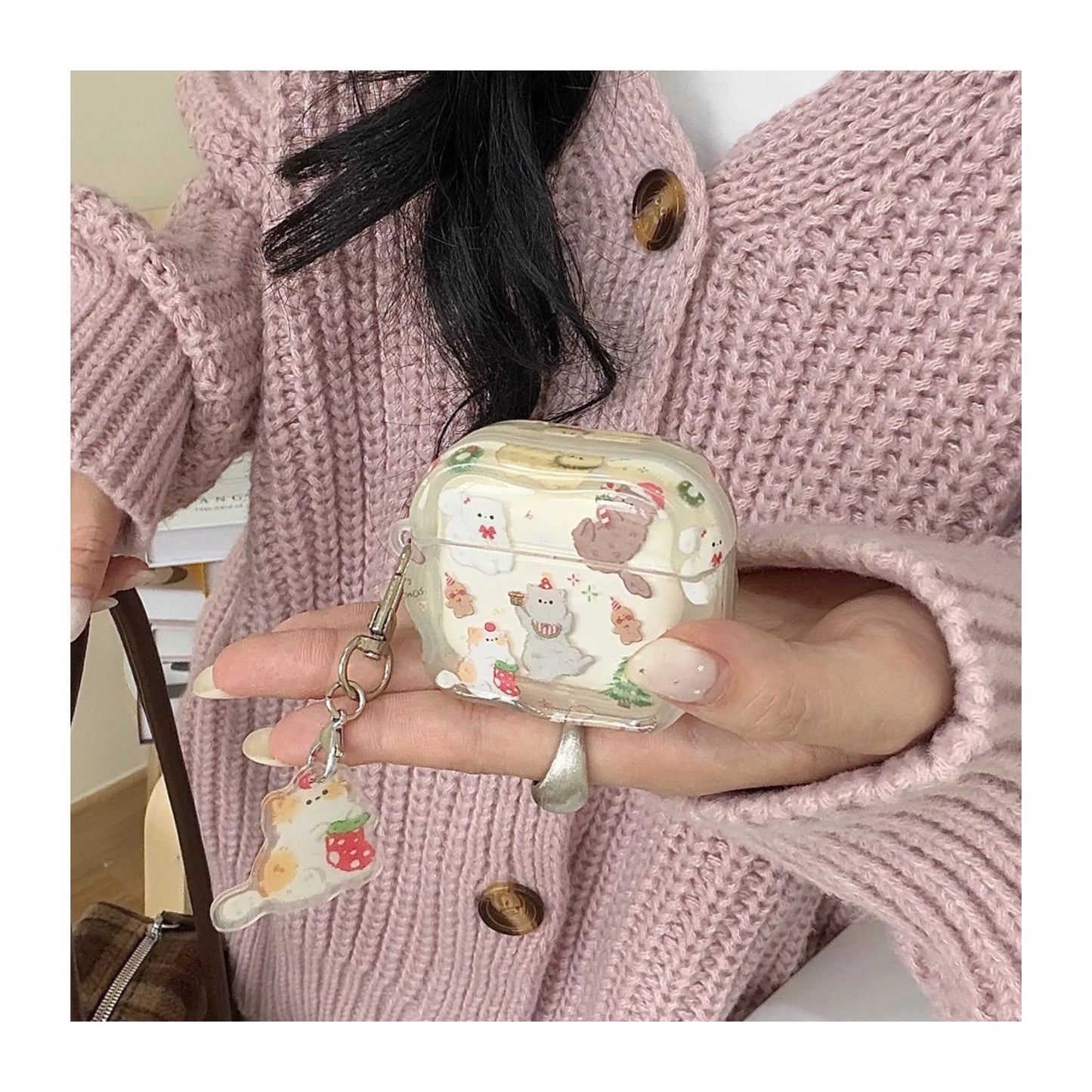 Christmas Earphone Case for Apple Airpods Pro3 Cute Cat Wavy Shell for Airpods 4 2 3 Pro Pro2 Pendant Wireless Bluetooth Headset