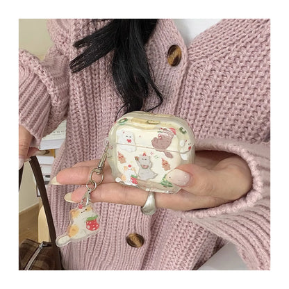 Christmas Earphone Case for Apple Airpods Pro3 Cute Cat Wavy Shell for Airpods 4 2 3 Pro Pro2 Pendant Wireless Bluetooth Headset