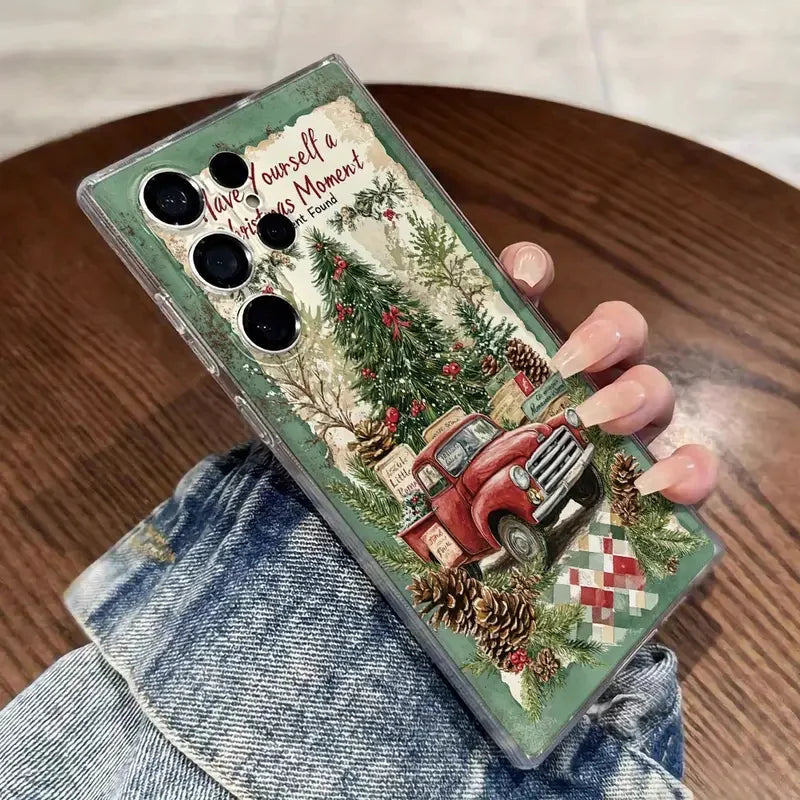 Christmas Santa Claus Truck Clear Phone Case For Samsung Galaxy S25 S24 Ultra S23 FE S22 Plus A36 A56 A55 A54 A53 A35 A34 Cover