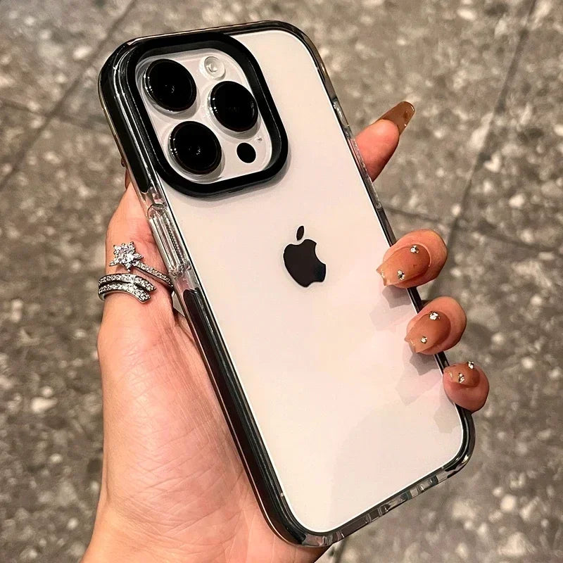 Luxury Transparent Airbag Phone Case For iPhone 17 16 15 14 13 12 11 Pro Max Plus 17 Air Contrasting Bumper Shockproof TPU Cover