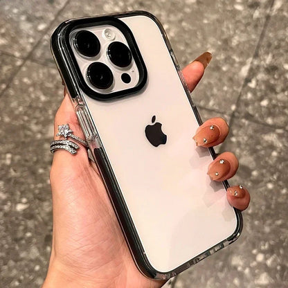 Luxury Transparent Airbag Phone Case For iPhone 17 16 15 14 13 12 11 Pro Max Plus 17 Air Contrasting Bumper Shockproof TPU Cover