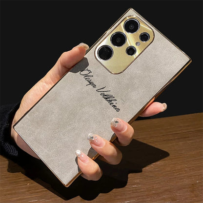 S24 Ultra Personalized Custom Name PU Leather Texture Phone Case For Samsung Galaxy S23 S22 Ultra S24 Plus Plating Back Cover - covers4phones