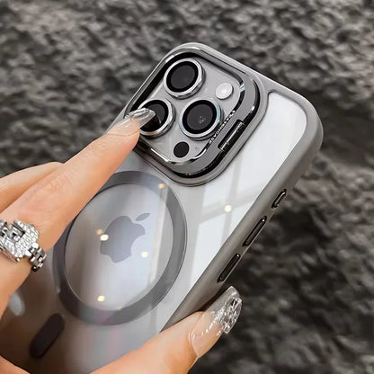 Luxury Magnetic Shockproof Phone Case For iPhone 16 Pro Max 15 14 13 12 11 17 Air For Magsafe Stand Glass Lens Protector Cover