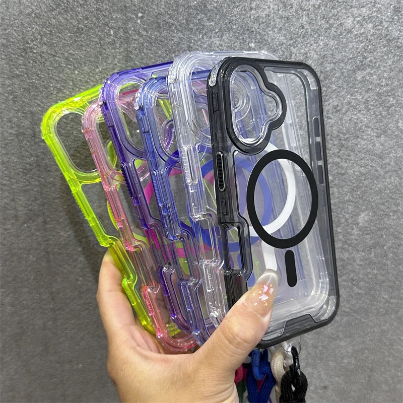 Premium Macaroon Shockproof Case for IPhone 17Air 16 15 14 Plus 13 12 11 Pro Max for Mag-safe Magnetic Transparent Lanyard Cover