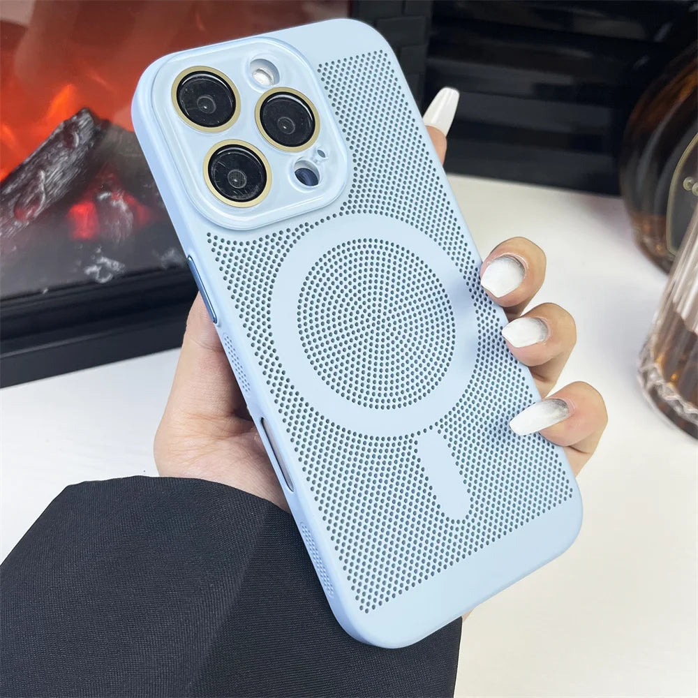 Heat Dissipation Plating PC Magnetic Phone Case For iPhone 16 15 14 13 12 11 Pro Max Luxury For Magsafe Wireless Charging Cover