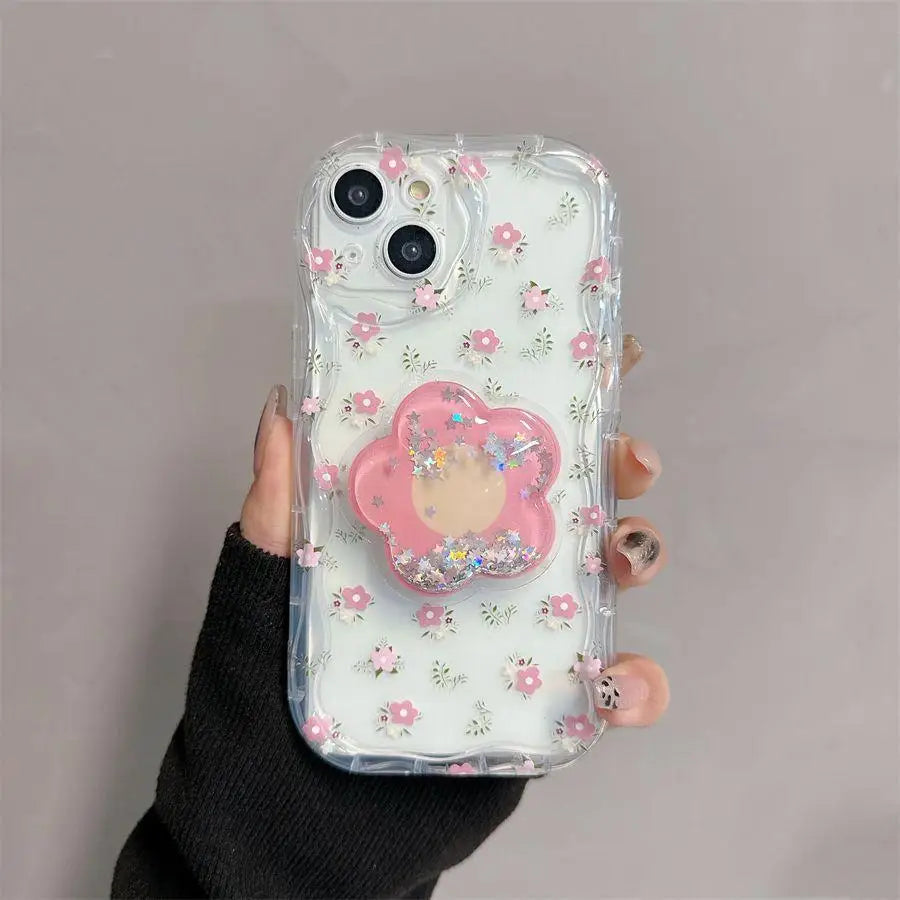 Color Smile Flower Grip Holder Wave Phone Case for Iphone 16 Pro Max 11 12 13 14 15 Pro Max 6 6S 7 8 Plus XR 13 Mini Soft Cover