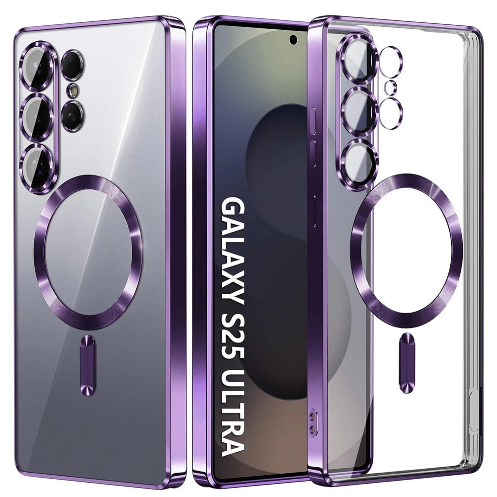 Luxury Glitter Plating Clear Silicone Soft Case For Samsung S25 Edge S24 S23 S21 FE S22 Ultra Plus Magnetic For Magsafe Shell