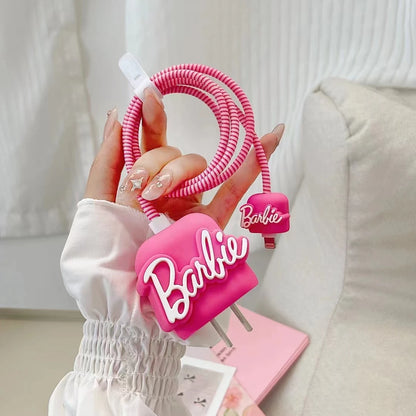 Pink Barbie Cute Data Cable Protective Cover for IPhone 20W Girl Heart Kawaii Anime Fashion Charging Head Protection Sleeve Bag