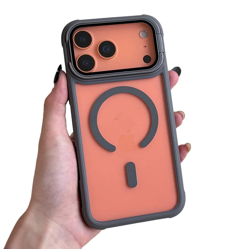 For Magsafe Glass Lens Holder Clear Case for IPhone 17 Pro Max 17 Pro Original Color Magnetic Wireless Charging Shockproof Cover