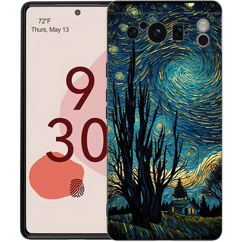 Phone Case Cover for Google Pixel 9 8 7 6 9A 8A 7A 6A Pro 10 9 Pro XL Soft TPU Shell Capas Van Gogh Art Starry Night Aesthetics