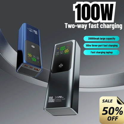 New PD100W Fast Charging Power Bank 20000mAh High Capacity Portable Charger External Spare Battery Laptop Powerbank for IPhone