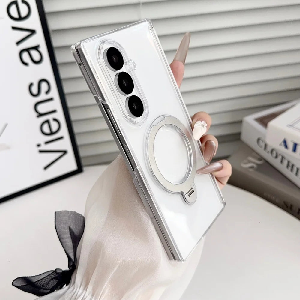 For Samsung Galaxy Z Fold 7 Fold 6 5 4 Magsafe Stand Holder Case 360 Rotate Bracket Business Hinge Protection Slim Matte Cover