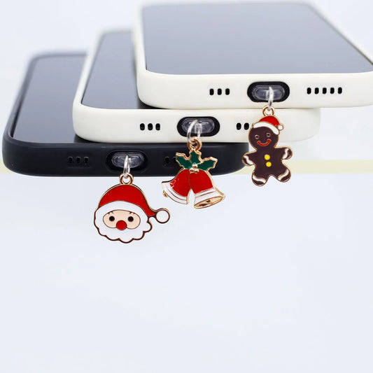 Christmas Series Santa Claus Gingerbread Man Bell Phone Dust Plug Pendant Accessories Decoration For Iphone 17 Type-C Port Gift