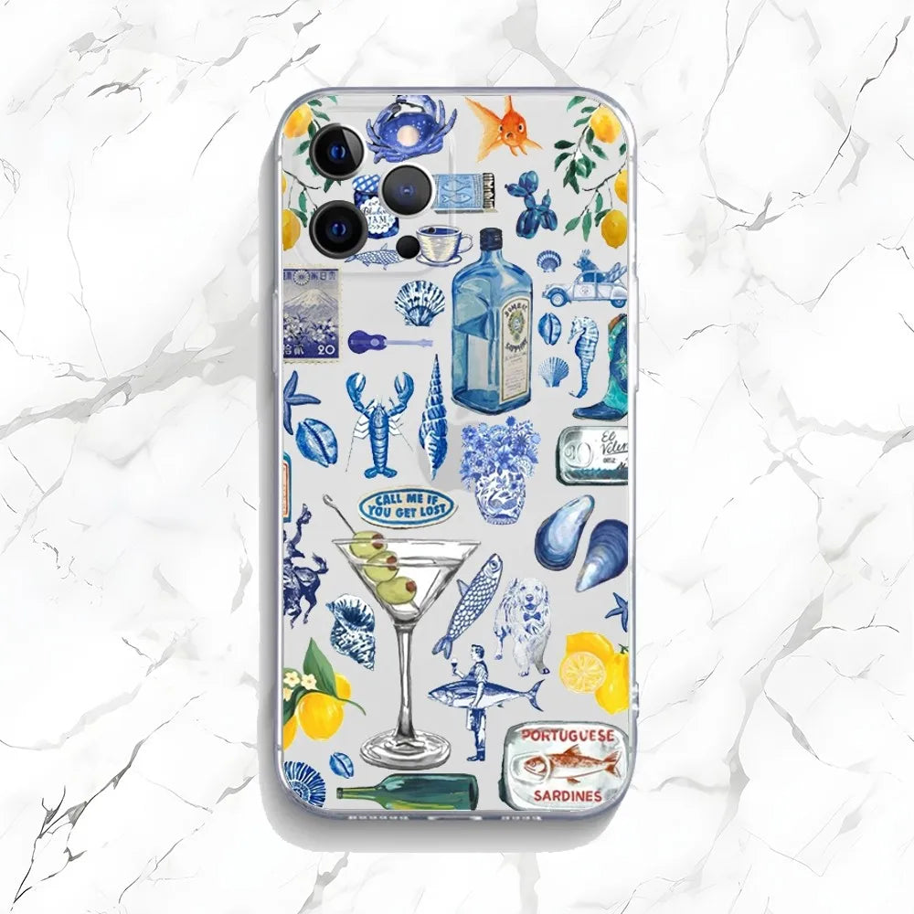 Ocean Wine Glass Lemon Phone Case for iPhone 16 15 14 13 12 11 Pro Max Mini X XS XR 7 8 Plus SE4 Shockproof Soft Cover Fundas