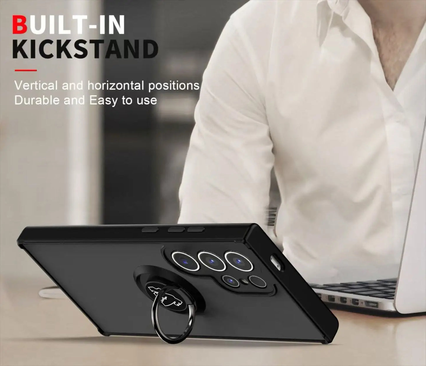 Armor Matte Case For Samsung S25 S24 S23 S22 S21 S20 Note 20 Ultra Plus S25edge S24FE S23FE Magnetic Ring Stand Shockproof Cover