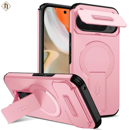 For Magnetic Magsafe Fold Stand Case For Google Pixel 9 10 pro XL 9A Military Armor Slide Flip Camera Protection Phone Cover