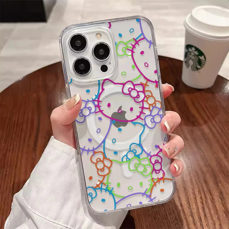 Sanrio Hello Kitty Cute Cartoon With Magsafe Case For iPhone 16 15 14 13 12 11 Pro Max Magnetic Compatible Hard Shell Cover