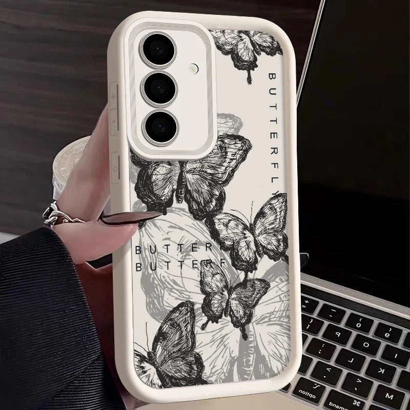 INS Retro Butterfly Silicone Case For Samsung Galaxy S25 Edge S24 S23 S22 Ultra S24 FE A55 A56 A17 A15 A16 A36 A25 5G Soft Cover