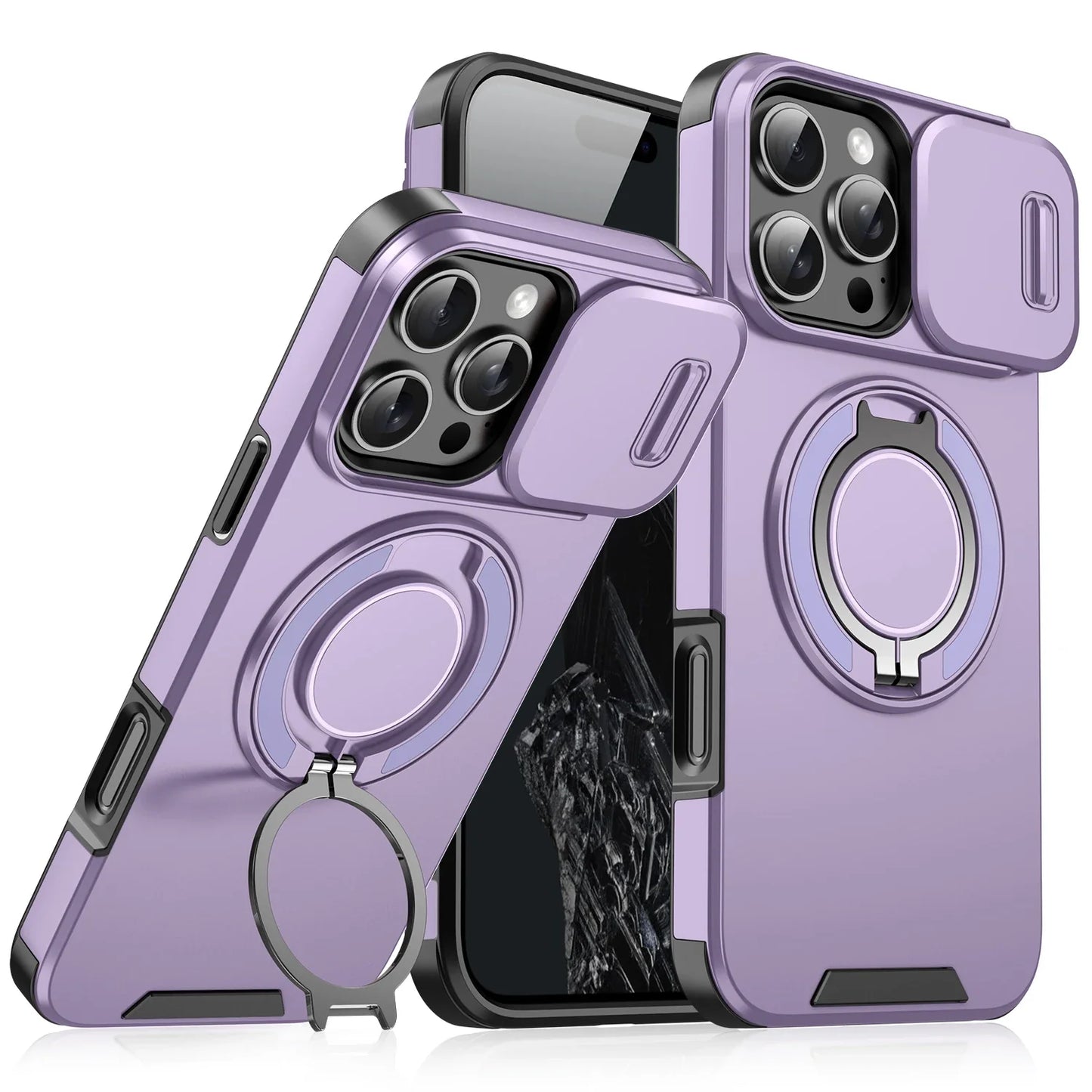 Luxury Heavy-Duty Rugged Armor Magnetic Bracket Case For iPhone 17 16 15 14 13 12 11 Pro Max Slide Camera Protection PC Cover