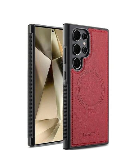 Magnetic MagSafe Pu Leather Phone Case for Samsung Galaxy S25 Edge S24 Ultra S23 FE S22 Plus S21 S20 A17 Wireless Charging Cover