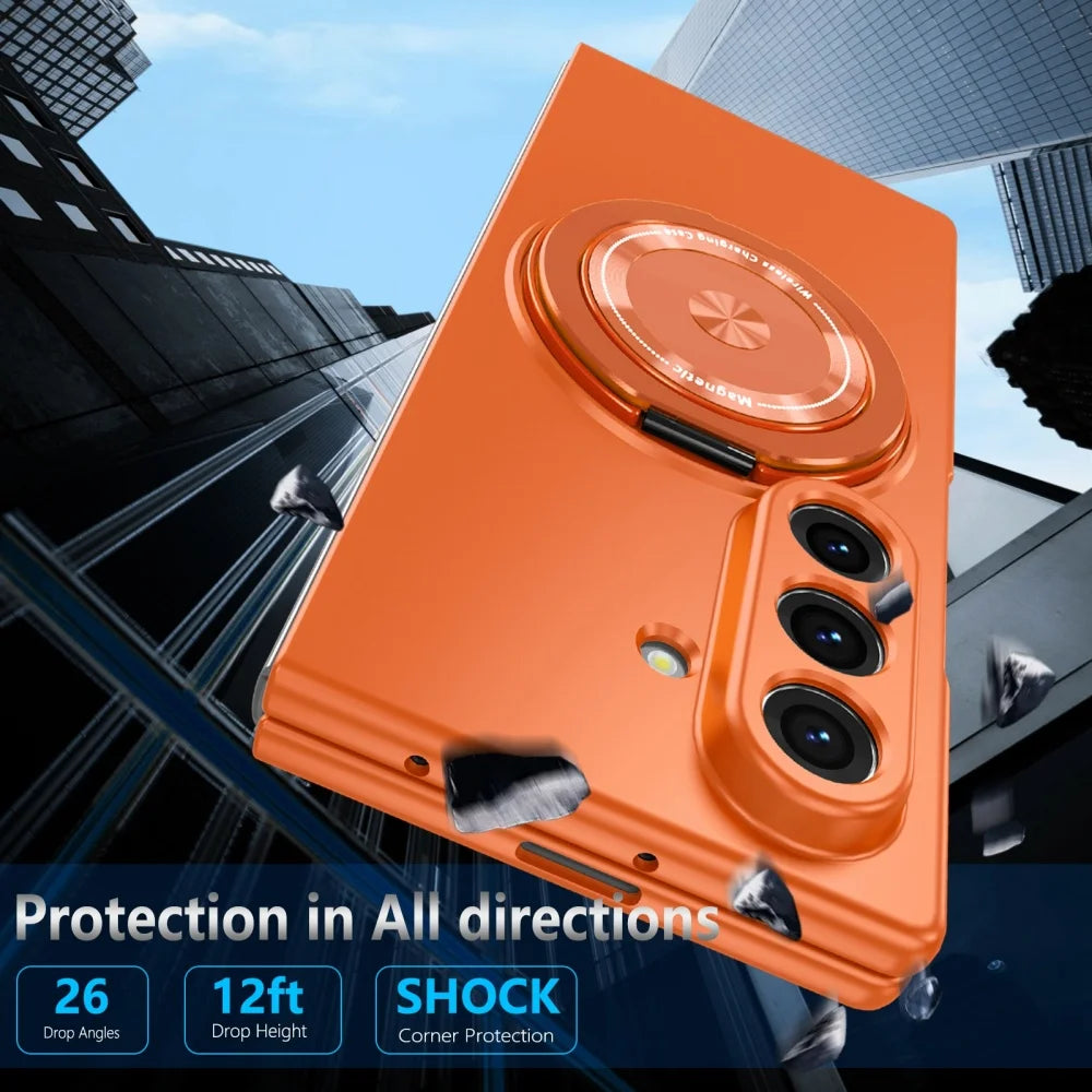 Luxury Military Armor Solid Color Magnetic 360 Bracket Phone Case For Samsung Z Fold 7 6 5 4 3 Wireless Charge Shockproof Cover