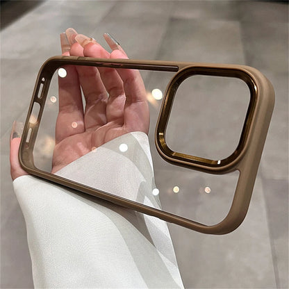 Luxury Transparent Soft Silicone Frame Armor Phone Case For iPhone 16 Pro Max Plus 17 Air Clear Shockproof Hard Acrylic Cover