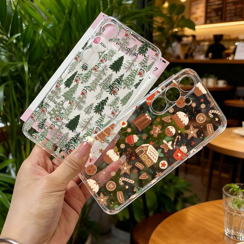 Cute Winter Snow Christmas Phone Case for Samsung Galaxy S25 Ultra S24 S23 S22 Plus S21 FE Transparent Soft Silcon Cover