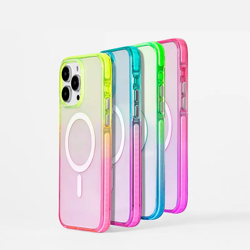 Luxury Color Gradients Transparent Magsafe Phone Case for IPhone 16 Pro 15 14 Pro Max Magnetic Wireless Charge Bumper Pc Cover