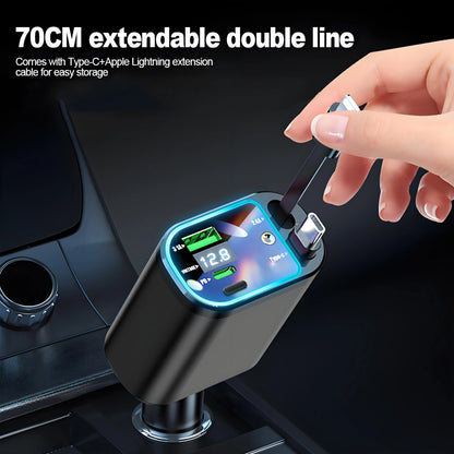 5 in 1 Retractable Car Charger with USB C Cable Roof Starlight Car Charger Adapter Compatible for iPhone Huawei Samsung